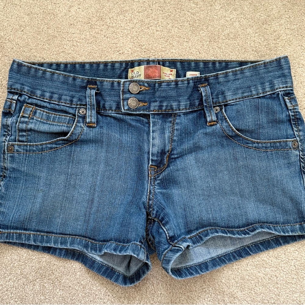Vintage Y2K Old Navy Jean Shorts Double-Button Ultra Low Rise Denim Shorts - Picture 2 of 5